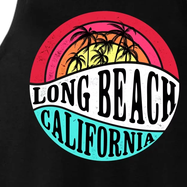 Long Beach California Retro Circle Ladies Tri-Blend Wicking Tank