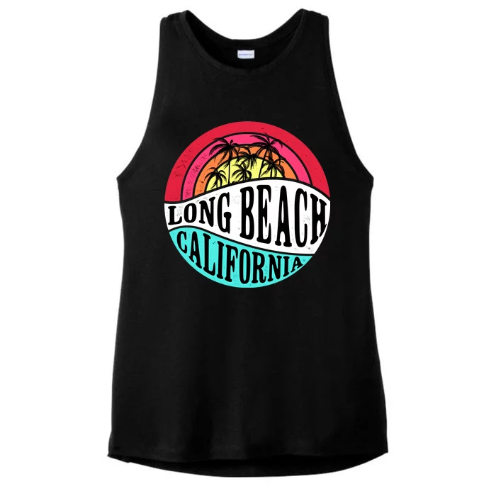 Long Beach California Retro Circle Ladies Tri-Blend Wicking Tank