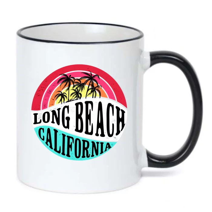 Long Beach California Retro Circle Black Color Changing Mug