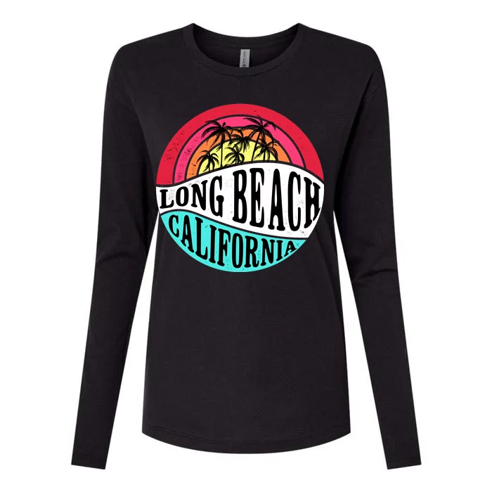 Long Beach California Retro Circle Womens Cotton Relaxed Long Sleeve T-Shirt