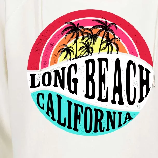 Long Beach California Retro Circle Womens Funnel Neck Pullover Hood