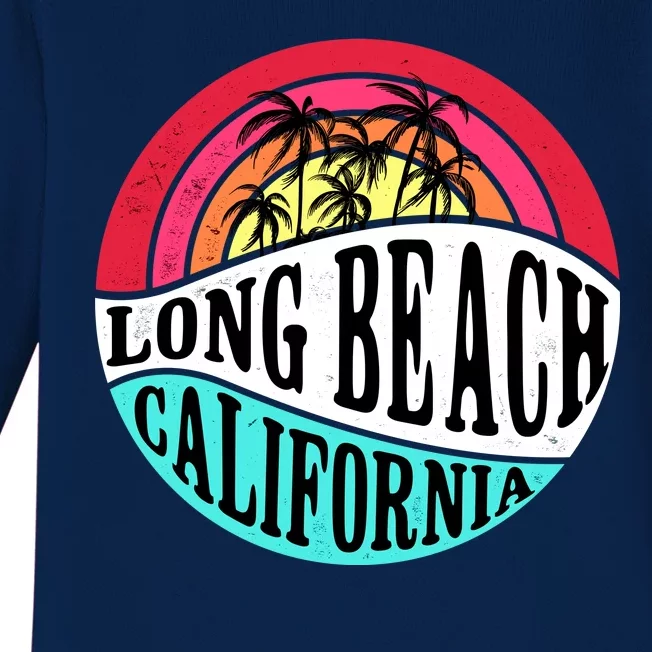 Long Beach California Retro Circle Baby Long Sleeve Bodysuit