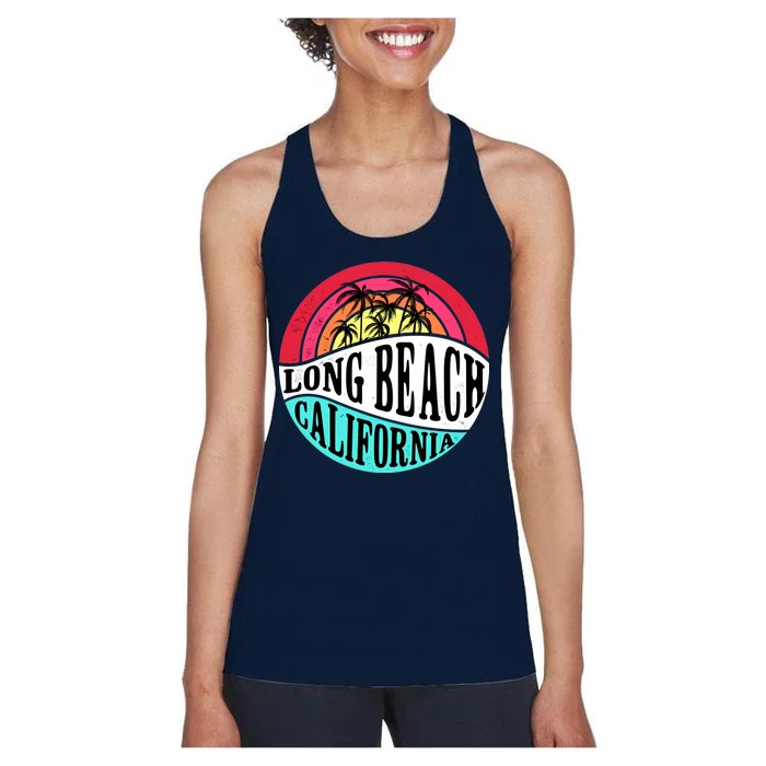 Long Beach California Retro Circle Women's Racerback Tank