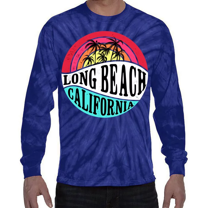 Long Beach California Retro Circle Tie-Dye Long Sleeve Shirt