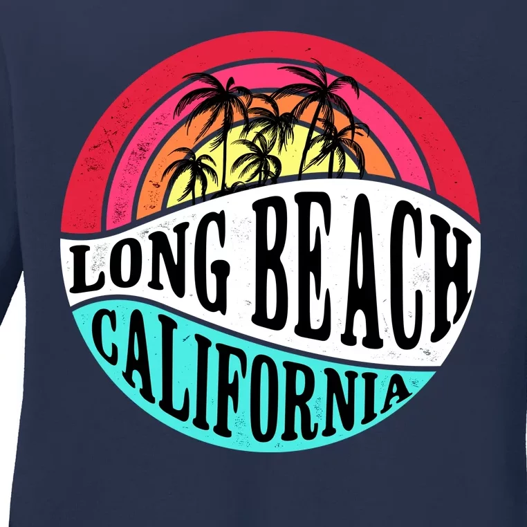 Long Beach California Retro Circle Ladies Long Sleeve Shirt