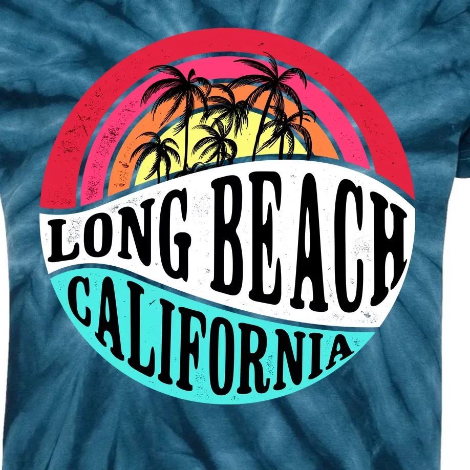 Long Beach California Retro Circle Kids Tie-Dye T-Shirt