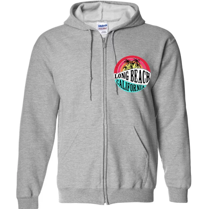 Long Beach California Retro Circle Full Zip Hoodie