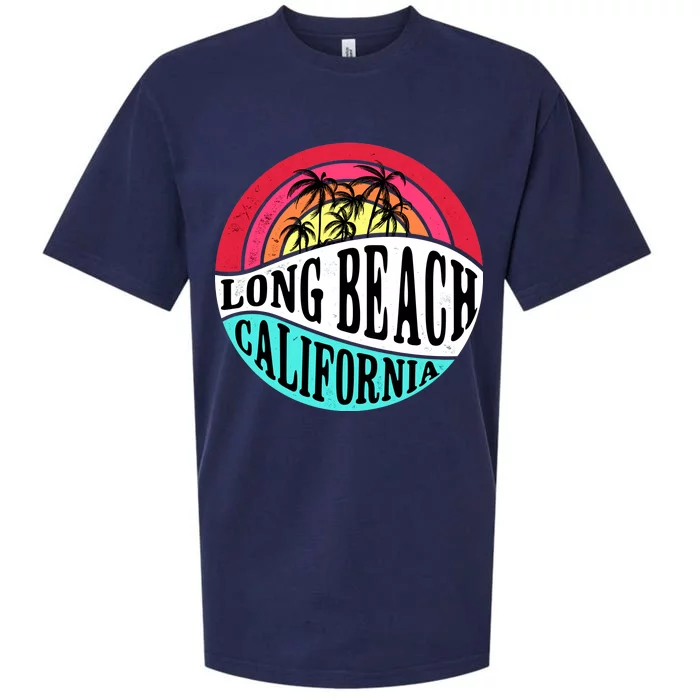 Long Beach California Retro Circle Sueded Cloud Jersey T-Shirt