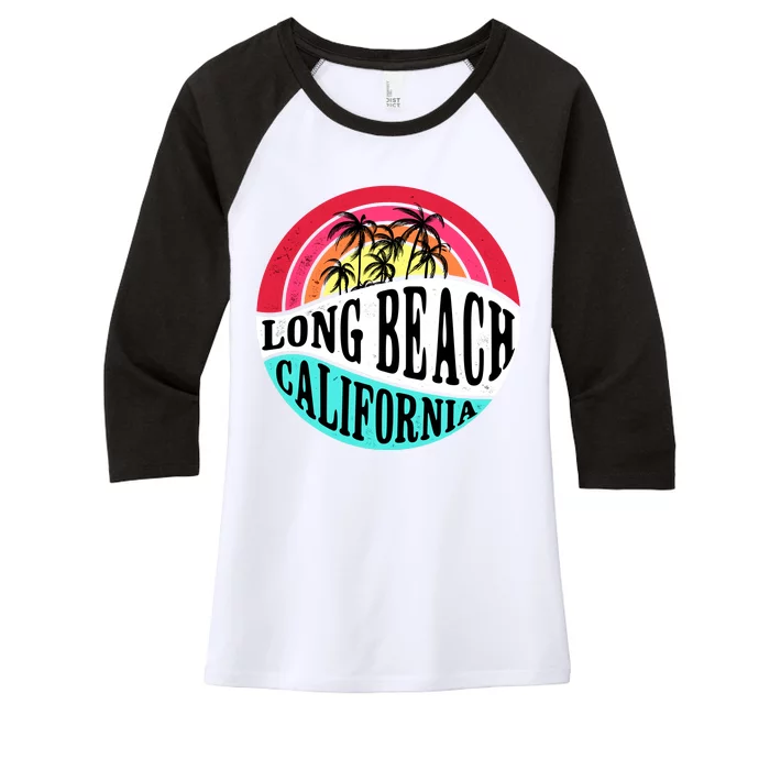 Long Beach California Retro Circle Women's Tri-Blend 3/4-Sleeve Raglan Shirt