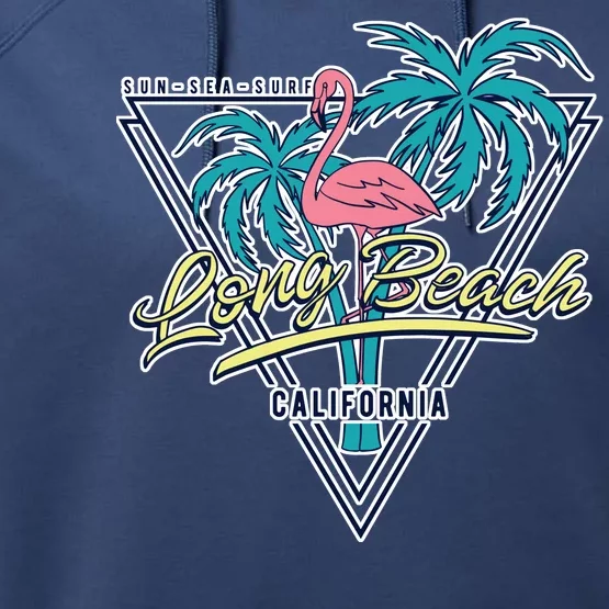 Long Beach California Retro Vibe Performance Fleece Hoodie