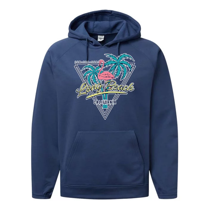 Long Beach California Retro Vibe Performance Fleece Hoodie