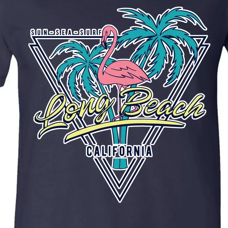 Long Beach California Retro Vibe V-Neck T-Shirt