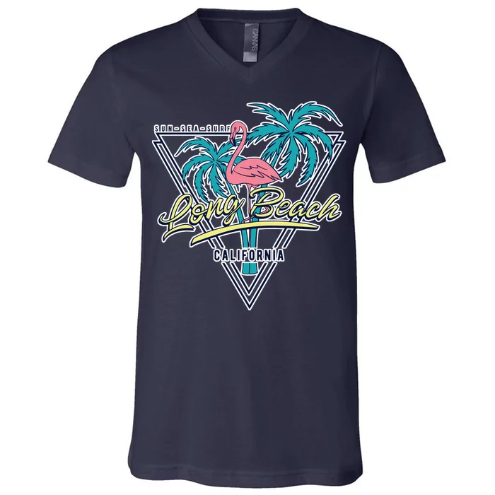 Long Beach California Retro Vibe V-Neck T-Shirt