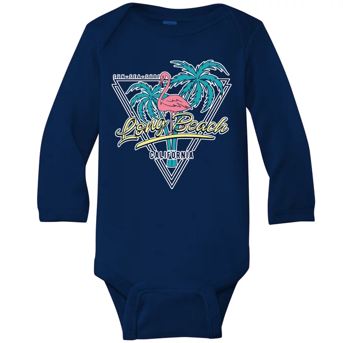 Long Beach California Retro Vibe Baby Long Sleeve Bodysuit