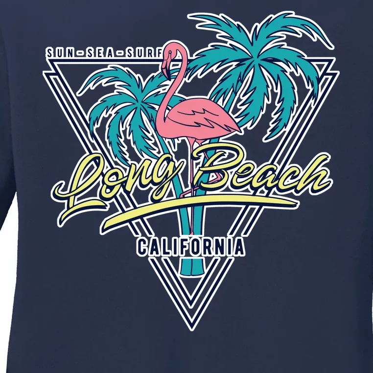 Long Beach California Retro Vibe Ladies Long Sleeve Shirt