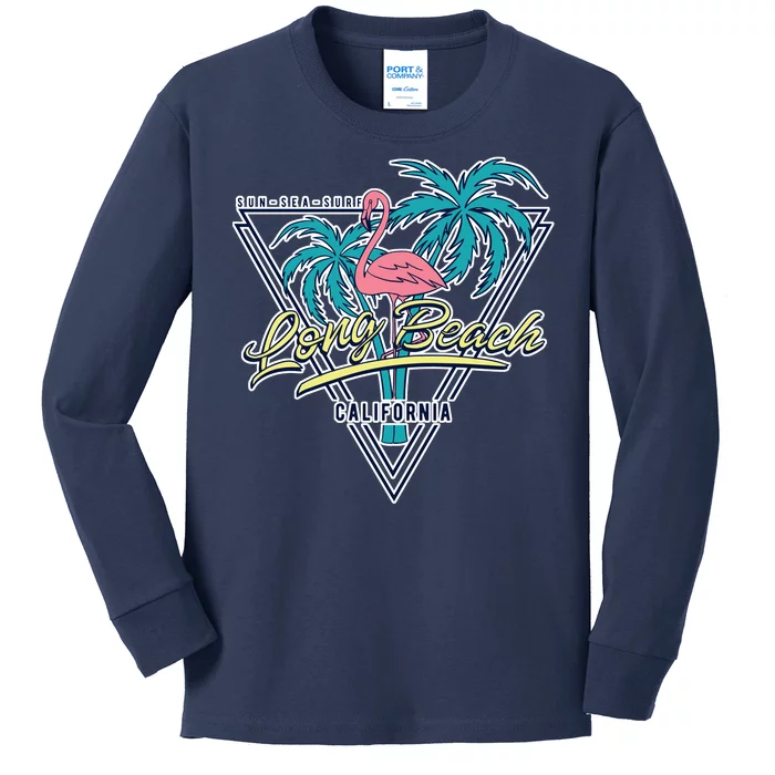 Long Beach California Retro Vibe Kids Long Sleeve Shirt