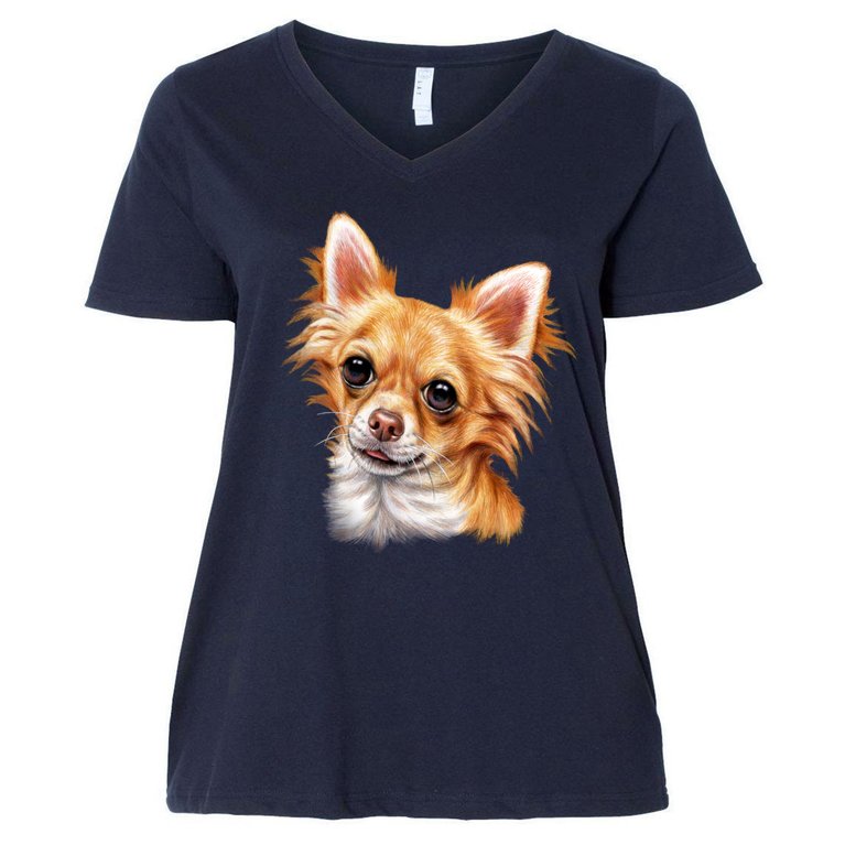 Long Haired Chihuahua Women's V-Neck Plus Size T-Shirt