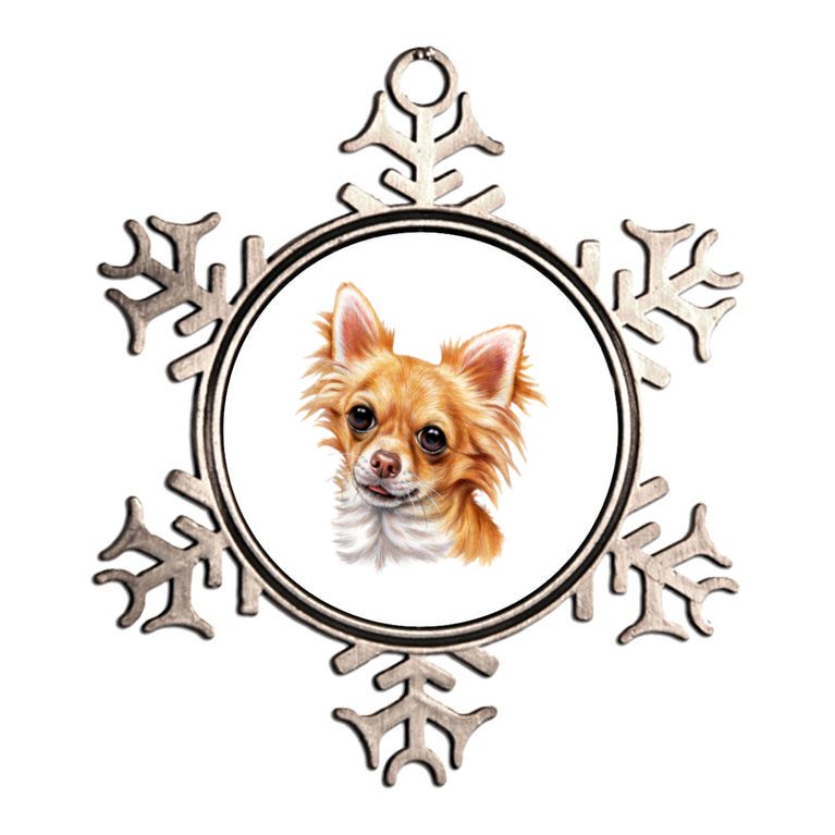 Long Haired Chihuahua Metallic Star Ornament