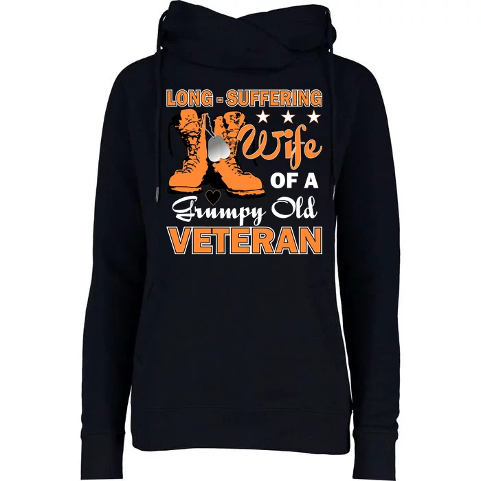 Long-Suffering Wife Of A Grumpy Old Veteran Womens Funnel Neck Pullover Hood