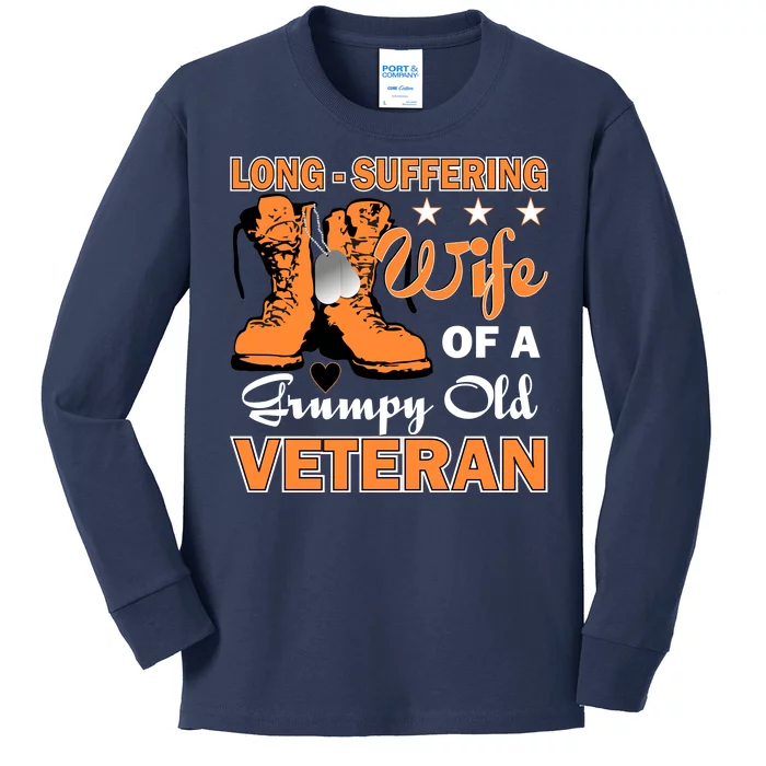 Long-Suffering Wife Of A Grumpy Old Veteran Kids Long Sleeve Shirt