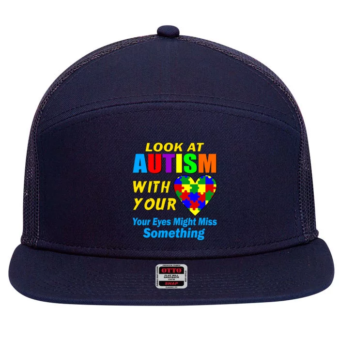 Look At Autism With Your Heart 7 Panel Mesh Trucker Snapback Hat