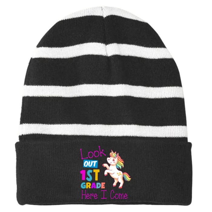 Look Out 1st Grade Here I Come Striped Beanie with Solid Band