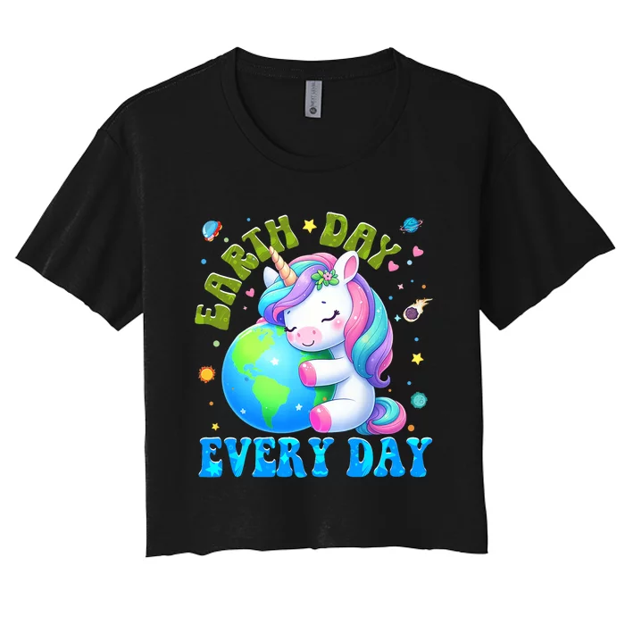 Love Our Planet Unicorn Earth Day Cute Women's Crop Top Tee