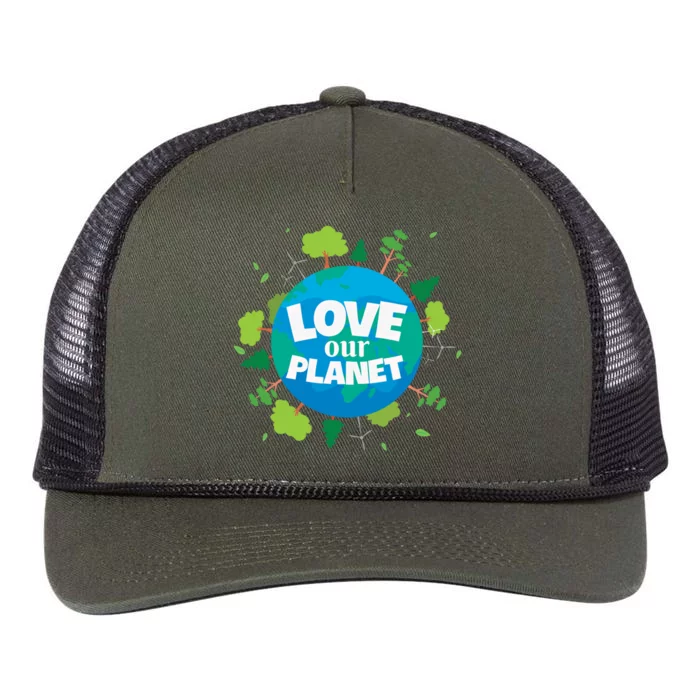 Love Our Planet Earth Day Save Environt Cute Heart Planet Meaningful Gift Retro Rope Trucker Hat Cap