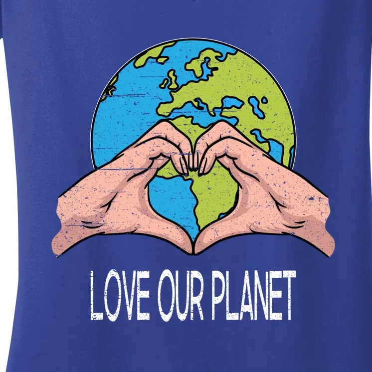 Love Our Planet Recycle Save The Environt Earth Day Funny Gift Women's V-Neck T-Shirt