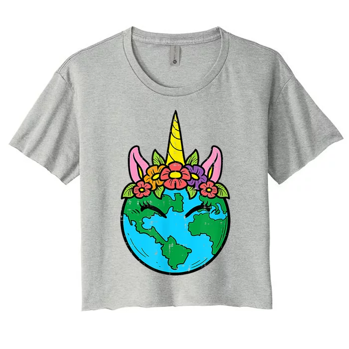 Love Our Planet Unicorn Head Earth Day Cute Gift Women's Crop Top Tee