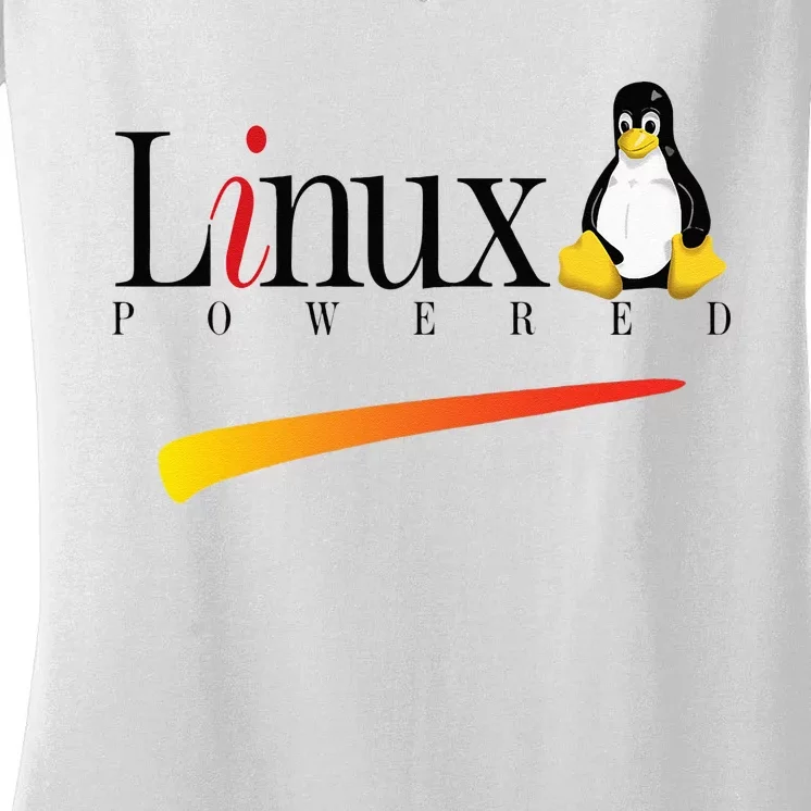 Linux Os Powered By Linux Tux Penguin Women's V-Neck T-Shirt