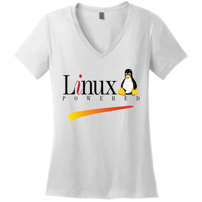 Linux Os Powered By Linux Tux Penguin Women's V-Neck T-Shirt