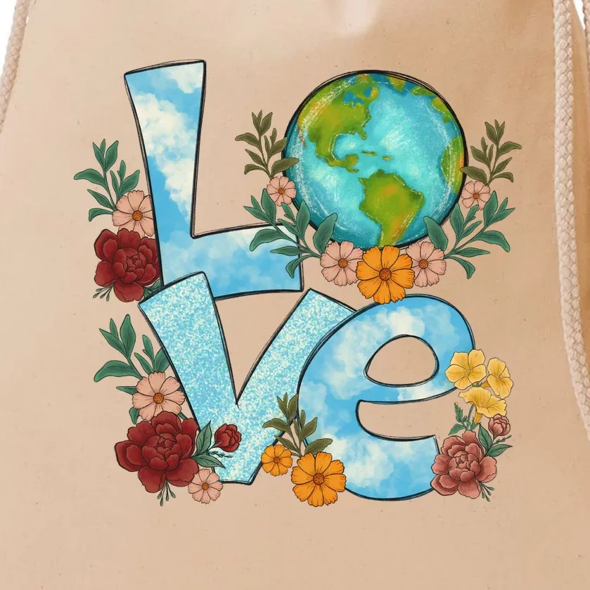 Love Our Planet Floral Earth Day Drawstring Bag