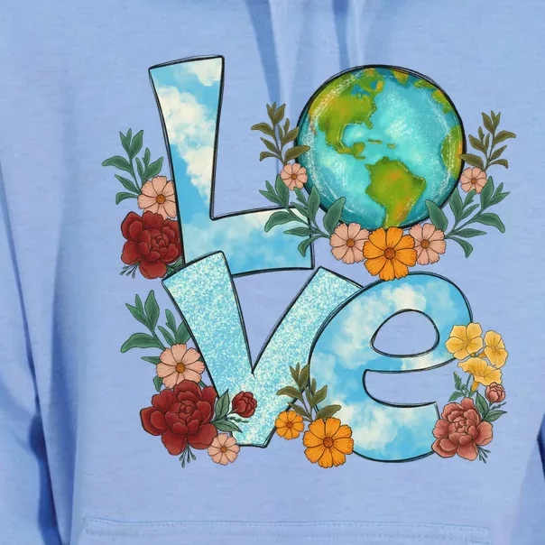 Love Our Planet Floral Earth Day Unisex Surf Hoodie