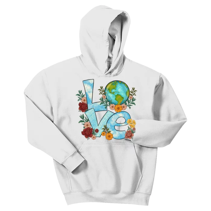 Love Our Planet Floral Earth Day Kids Hoodie