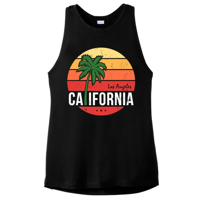 Los Angeles California Retro Circle Ladies Tri-Blend Wicking Tank