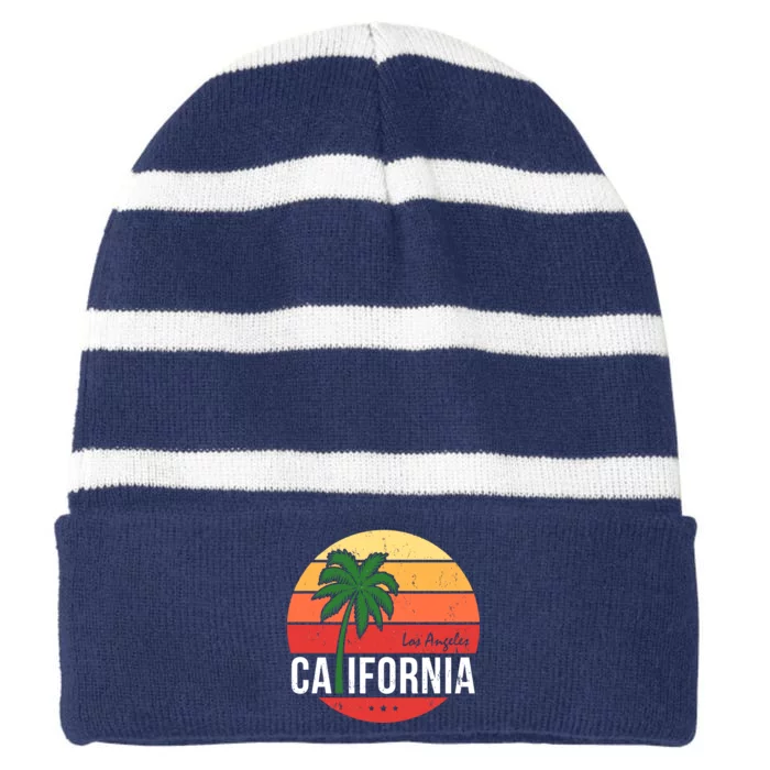 Los Angeles California Retro Circle Striped Beanie with Solid Band