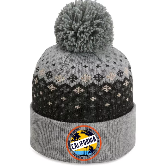 Los Angeles California Retro Circle LA The Baniff Cuffed Pom Beanie