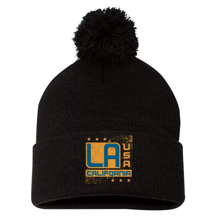 Los Angeles California Vintage Style LA Pom Pom 12in Knit Beanie