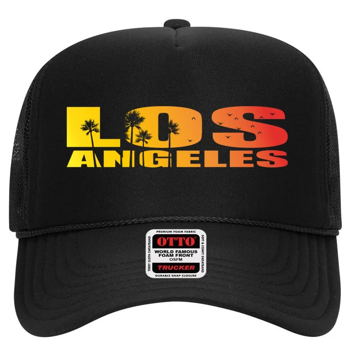 Los Angeles Retro Sunset High Crown Mesh Trucker Hat