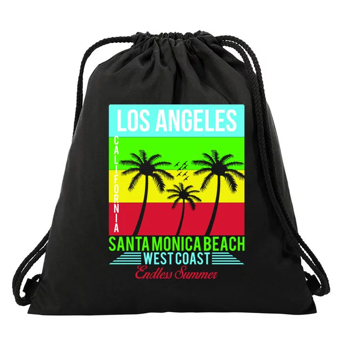 Los Angeles Santa Monica Beach Drawstring Bag