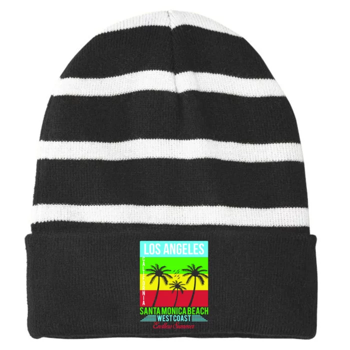 Los Angeles Santa Monica Beach Striped Beanie with Solid Band