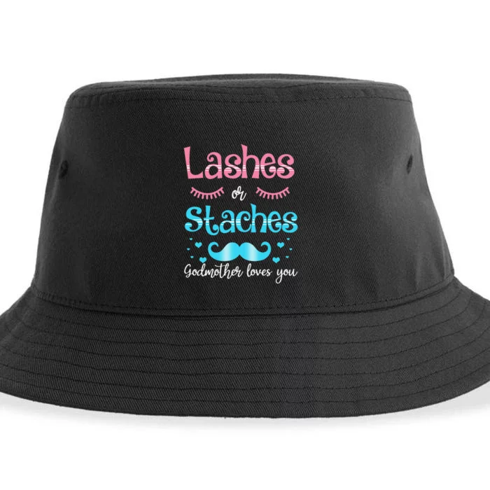 Lashes Or Staches Godmother Loves You Gender Reveal Sustainable Bucket Hat