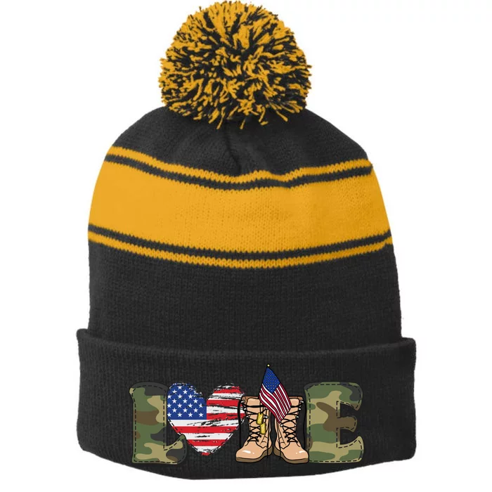 Love Our Soldiers, US Troops Stripe Pom Pom Beanie