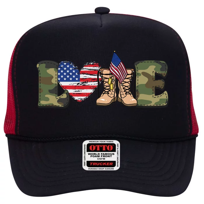 Love Our Soldiers, US Troops High Crown Mesh Trucker Hat