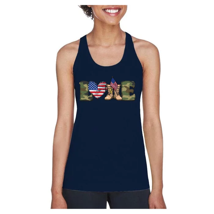 Love Our Soldiers, US Troops Women's Racerback Tank