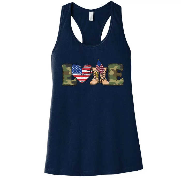 Love Our Soldiers, US Troops Women's Racerback Tank