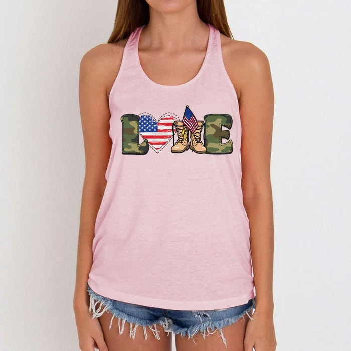 Love Our Soldiers, US Troops Women's Knotted Racerback Tank