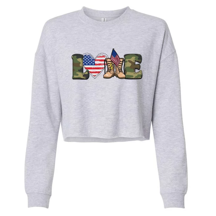 Love Our Soldiers, US Troops Cropped Pullover Crew