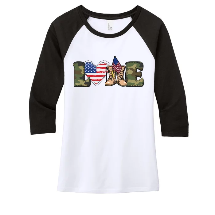 Love Our Soldiers, US Troops Women's Tri-Blend 3/4-Sleeve Raglan Shirt